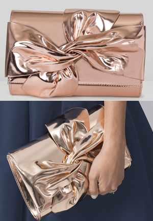 Chi Chi Big Bow Metallic Bronze Bag, Mother of the Bride Outfit Fashion Ideas