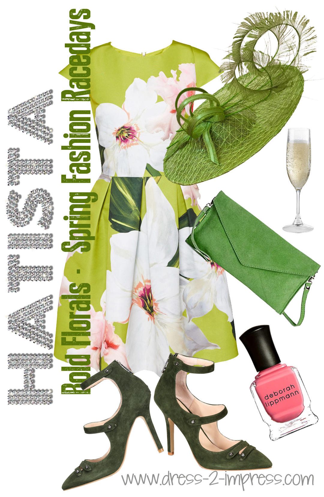 How to Wear Green. Fashion forward Outfit ideas for the Kentucky Derby, Royal Ascot, and Spring Summer wedding guest outfits from the Hatista Blog, www.dress-2-impress.com #lookoftheday #weargreen #outfitinspiration #outfitideas #kentuckyderby #derbyoutfits #outfits #fashionblogger #greendress #greenery #fashionista